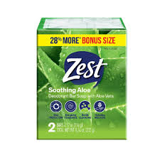 ZEST SOOTHING ALOE BONUS SIZE DEODORANT BAR SOAP 4.12 OZ  2 CT