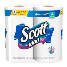 SCOTT 1000 SHEETS PER ROLL TOILET PAPER 4 CT