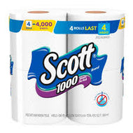 SCOTT 1000 SHEETS PER ROLL TOILET PAPER 4 CT