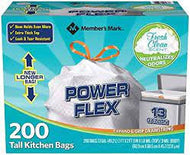 MEMBER'S MARK POWER FLEX TALL KITCHEN DRAWSTRING TRASH BAGS 117 GAL 200 CT