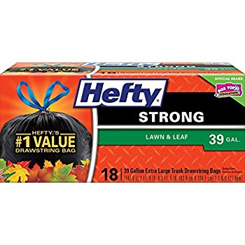 HEFTY STRONG LARGE TRASH BAGS LAWN & LEAF DRAWSTRING 39 GL 18 CT