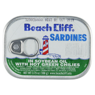 BEACH CLIFF SARDINES SOYBEAN OIL WITH HOT GREEN CHILIES 3.75 OZ