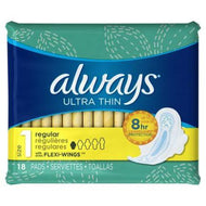 ALWAYS ULTRA THIN PADS REGULAR FLEXI-WINGS 18 COUNT