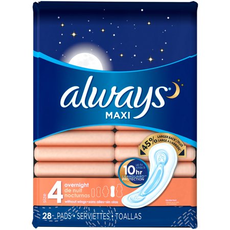 ALWAYS MAXI PADS OVERNIGHT W/OUT WINGS 28 CT