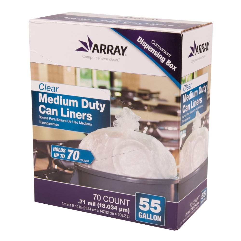Array 55 Gallon Clear Can Liners, Medium-Duty, 0.71 Mil, 70 Ct Roll