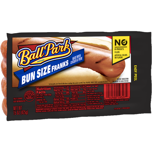 BALL PARK CLASSIC BUN SIZE HOT DOGS FRANKS 8 CT 15 OZ