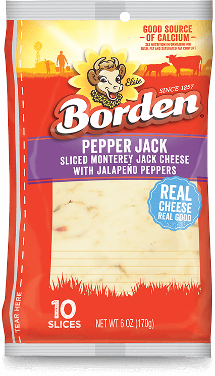 BORDEN PEPPER JACK (MONTEREY JACK WITH JALAPENO PEPPERS) 10 CT 6 OZ