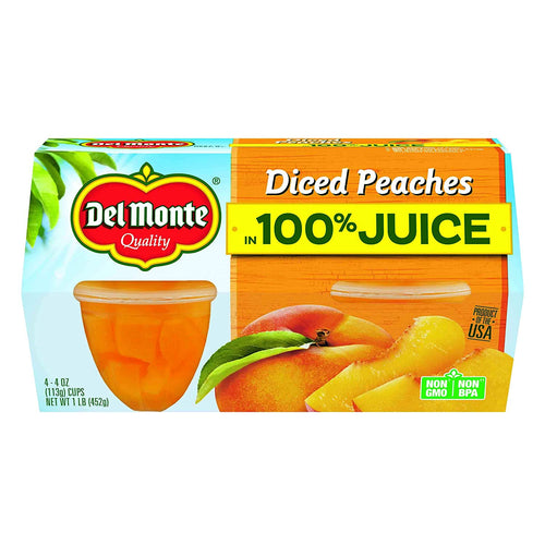 DEL MONTE DICED PEACHES FRUIT CUPS 4 OZ 4 CT