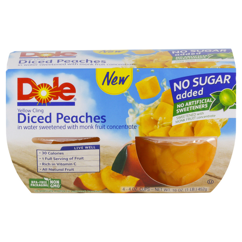 DOLE DICED PEACHES FRUIT BOWLS 4 OZ