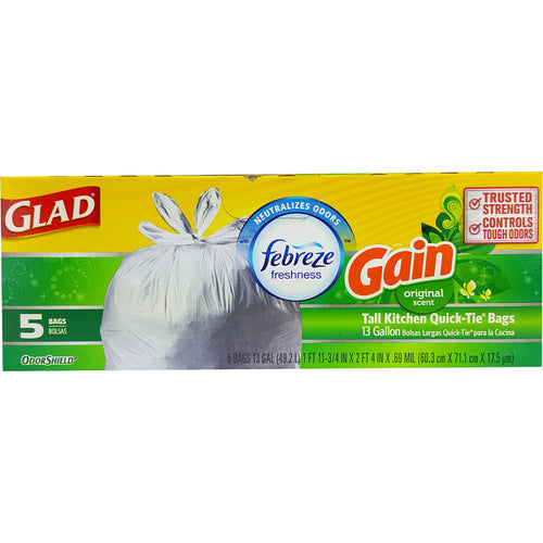 GLAD 13 GAL KITCHEN TRASH BAGS WITH FEBREZE 5 CT