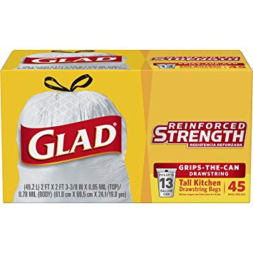 GLAD TALL KITCHEN BAGS DS WHITE 13 GL 45 CT