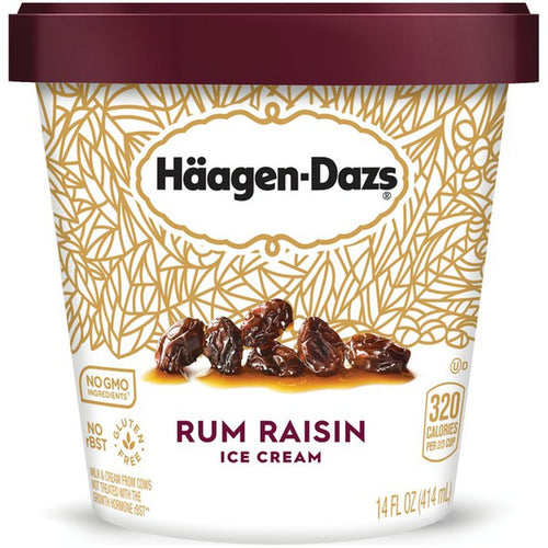 HAAGEN DAZS RUM RAISIN ICE CREAM 14 OZ ## ROCK VALUE PRODUCT. ORDER BY  WEDNESDAY EVENING MAR 24 FOR MAR 31DELIVERY#