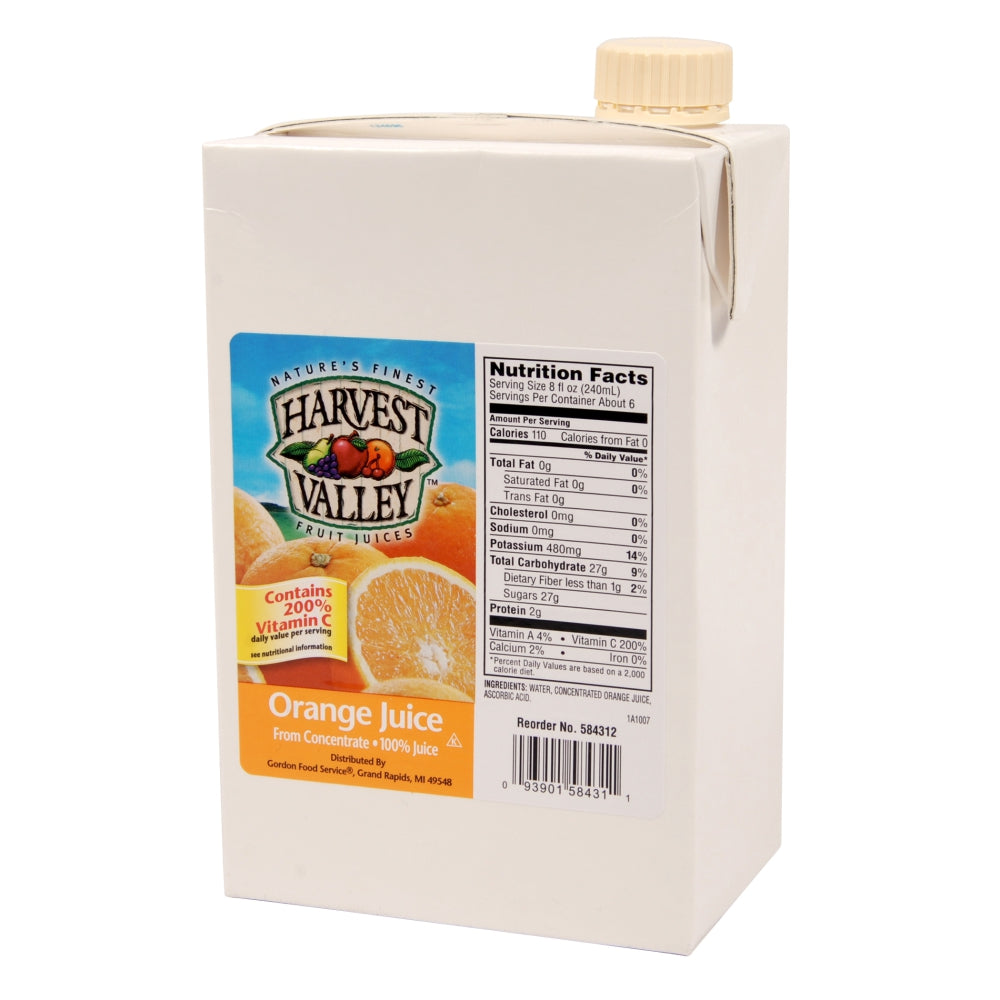 Harvest Valley 100% Pulp Free Orange Juice, Shelf-Stable, 46 Fl Oz Carton