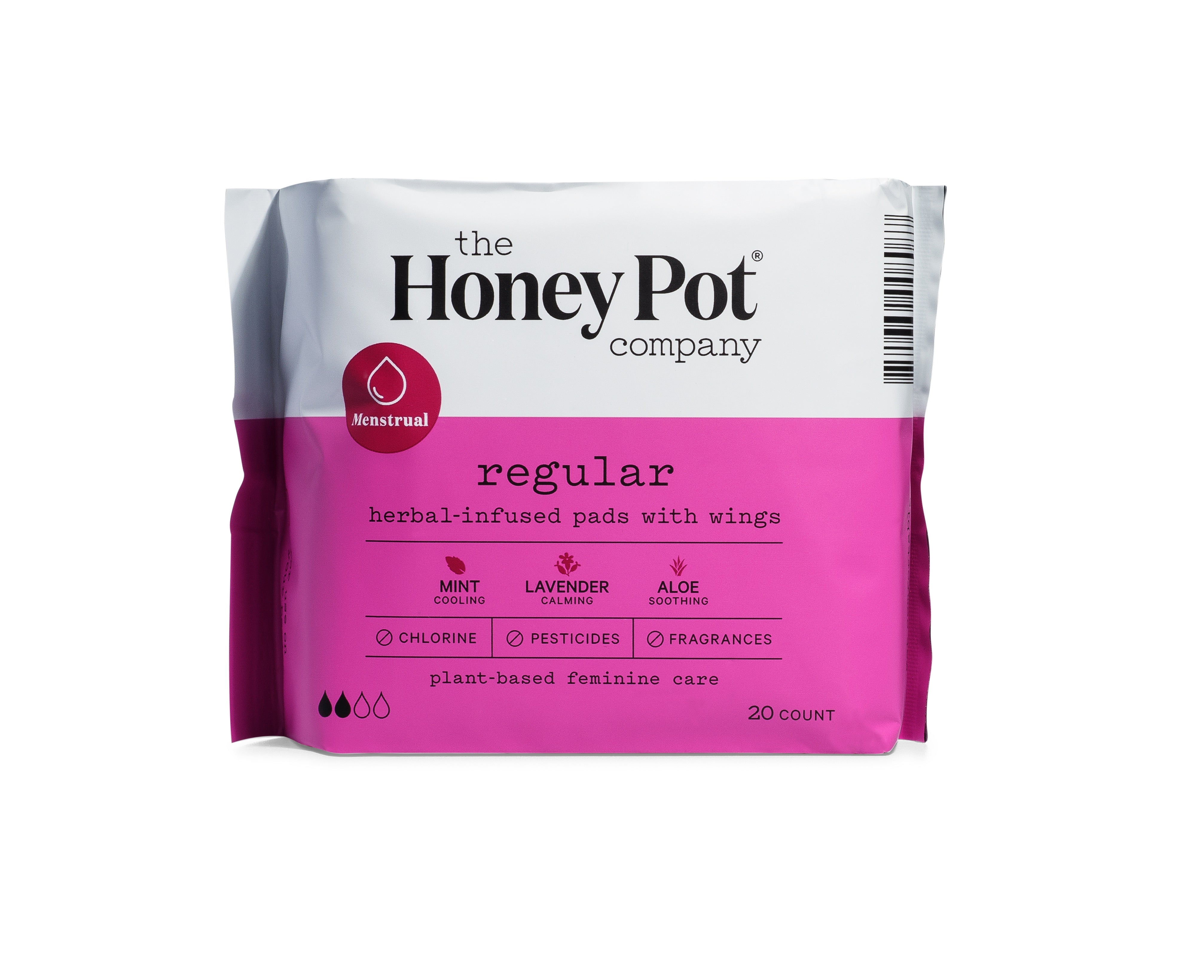 Honey Pot Regular Herbal Infused Pads with Wings 20 CT