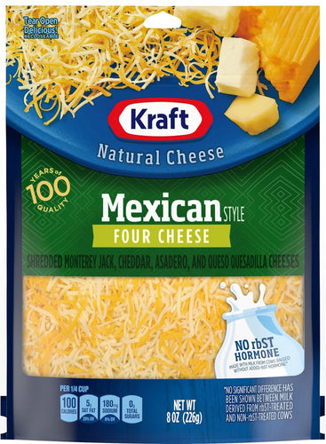 KRAFT MEXICAN STYLE FOUR CHEESE BLEND SHREDDED 8 OZ