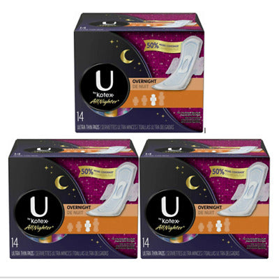 Kotex Overnight Ultra Thin Pads with Wings 14 ct