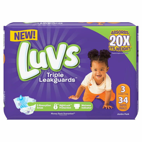 LUVS SIZE 3 JUMBO 34 COUNT 4 PACK (136 TOTAL COUNT) #ROCK VALUE PRODUCT ORDER BY MONDAY NOV 26 ARRIVING DEC 04 FOR DELIVERY#