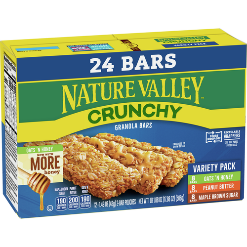 NATURE VALLEY CRUNCHY GRANOLA BARS VARIETY PACK 17.8 OZ 24 BARS