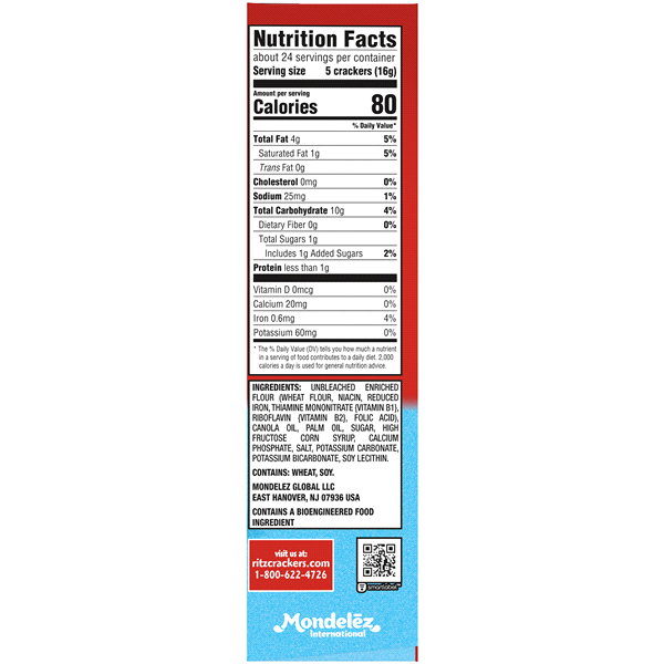 Nutrition Table Ritz NABISCO RITZ CRACKERS HINT OF SALT 13.7 oz – RockMart 340