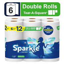 SPARKLE TEAR A SQUARE PAPER TOWELS 6 DOUBLE ROLLS #ROCK VALUE-ORDER BY  MONDAY EVENING NOV 19 ARRIVING NOV 27 FOR DELIVERY#