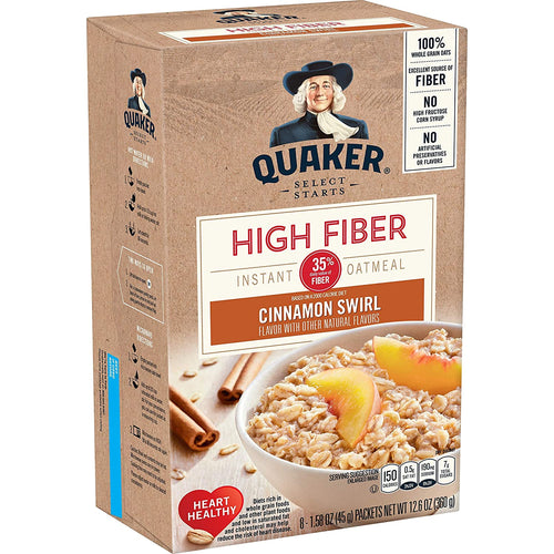 QUAKER HIGH FIBER OATMEAL CINNAMON SWIRL 12.6 OZ