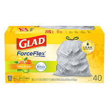 GLAD FORCE FLEX TALL KITCHEN BAGS 13 GAL w/ DRAWSTRING 40 CT CITRUS & ZEST