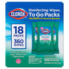 CLOROX DISINFECTING WIPES TO GO PACKS 18 CT
